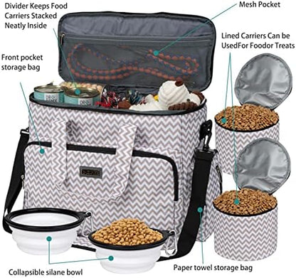 BAGLHER Dog Travel Bag, Pet Travel Bag (ALL Pet Travel Supplies), With 2 Pet Food Containers and 2 Collapsible Silicone Bowls; Essential Kits for Pet Travel BLW