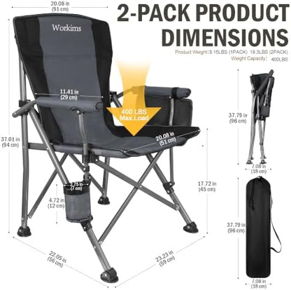 2 Pack Folding Camping Chair with Cup Holder and Storage Bag,Heavy Duty Supports 400 LBS,Portable Outdoor Chair for Camp,Lawns,Travel,Fishing,Grey