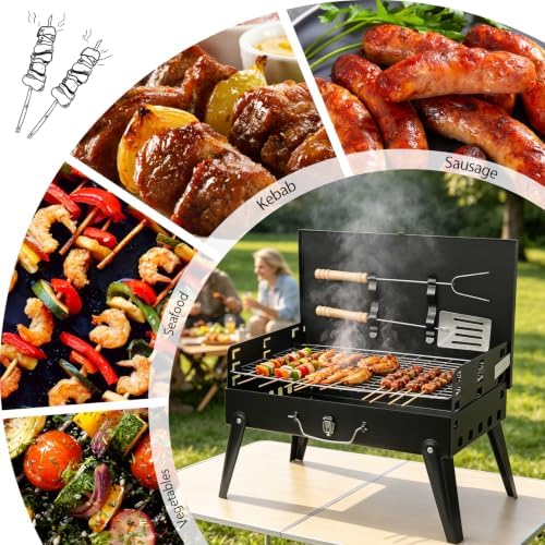 Portable Charcoal Grill, Small Foldable BBQ Suitcase Grill with Storage Shelf, Barbecue Grill for Outdoor Camping Picnics Garden Backyard Patio Parties, 16.7"×10"×17.7"