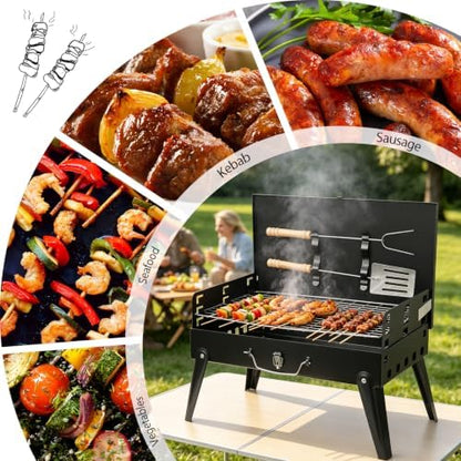Portable Charcoal Grill, Small Foldable BBQ Suitcase Grill with Storage Shelf, Barbecue Grill for Outdoor Camping Picnics Garden Backyard Patio Parties, 16.7"×10"×17.7"