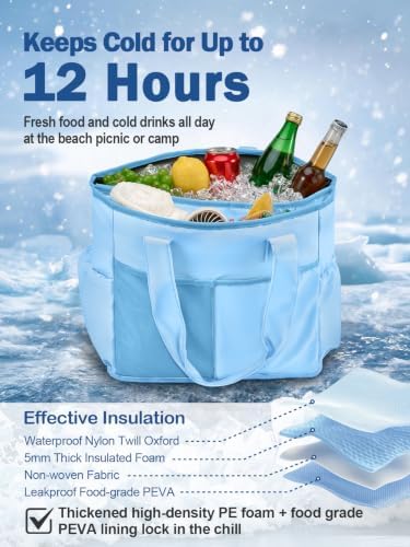 Odoland 2-in-1 Beach Cooler Bag-24 Can + 13L Dry Storage 12H Insulated