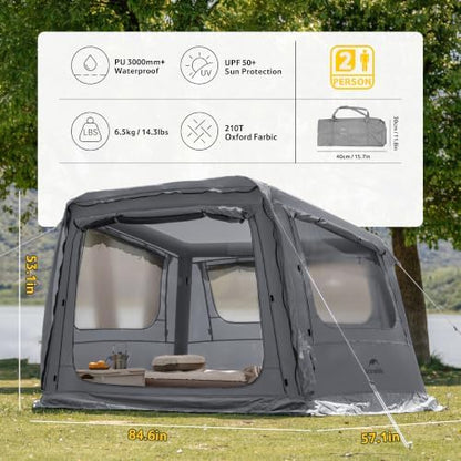 Naturehike Gen Air FL Inflatable Tent 2-4 Person, Easy Setup Blow up Tents with Pump, Waterproof 210D Oxford Fabric & Mesh Windows Tent for Outdoor Family Camping & Glamping