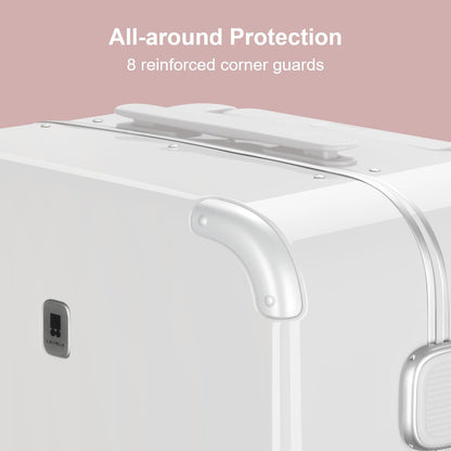 LEVEL8 Zipperless Carry On Luggage Airline Approved with Aluminum Frame, Cute Hardshell Suitcase with Spinner Wheels, Metal Rolling Travel Case with Tsa Locks, 20 Inch, Off White