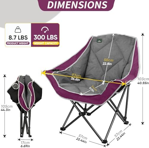 Northroad 2 Pack Oversized Camping Chair,Outdoor Padded Folding Lawn Chair w/Cup Holder,Carry Bag for Beach, Hiking, and Picnics,Heavy-Duty 300-lbs Capacity, Grey&Purple