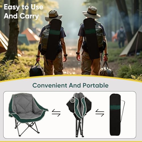 Northroad 2 Pack Oversized Camping Chair,Outdoor Padded Folding Lawn Chair w/Cup Holder,Carry Bag for Beach, Hiking, and Picnics,Heavy-Duty 300-lbs Capacity, Grey&Green