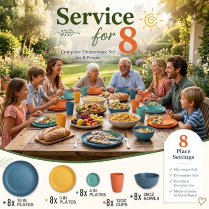 Wrova Plates and Bowls Sets, Wheat Straw Dinnerware Sets,Dishes Set for 8