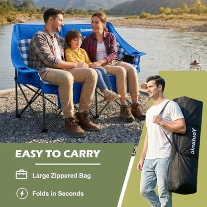 Youtanic Double Camping Chair, Heavy Duty 650lbs Padded Loveseat for Adults