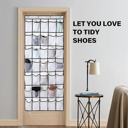 Over the Door Shoe Organizer, 24 Large Breathable Mesh Pockets, Hanging Storage Holder, Hanging Shoe Organizer(White)