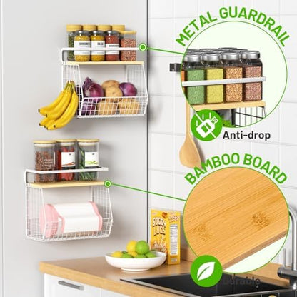 Ofiray-home Magnetic Shelf for Fridge with Wood Lid, Fruit Potato and Onion Storage Bins, Pantry Organizers & Storage, Large Container Magnetic Spice Rack for Refrigerator, Kitchen Counter (White, 1)