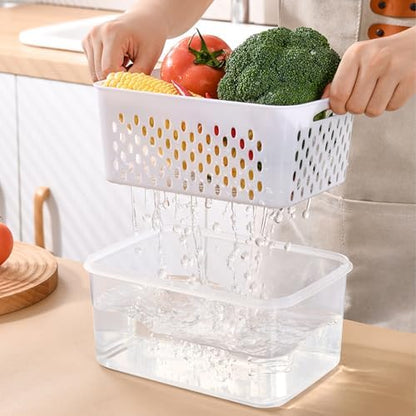 3 PCS Fruit Storage Containers for Fridge with Removable Colander