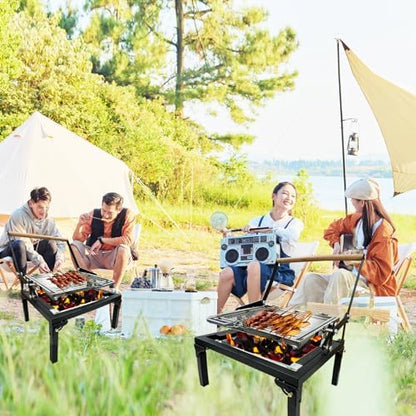 360° Rotating BBQ Grill, Outdoor Flipping Charcoal Grill