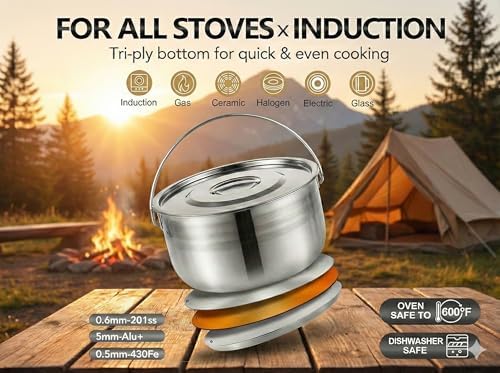 Wealers Camping Cookware Set - Compact Stainless Steel Campfire Cooking Pots and Pans | Combo Kit with Travel Tote Bag | Rugged Outdoor Cook Set for Hiking | Barbecues | Beach
