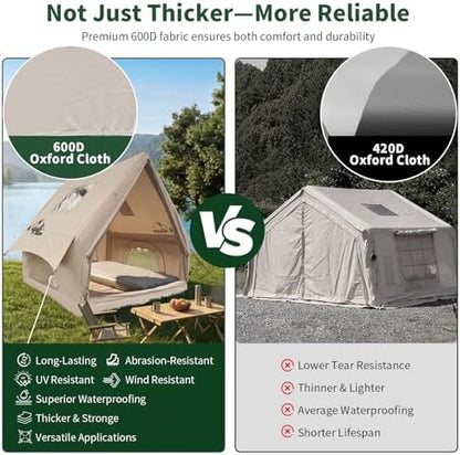 NANJEEN® Large Luxury Inflatable Camping Tent,Wind & Rain Resistant,12㎡ Interior,2-10 Person Shelter,8 Minutes Fast Setup with Hand Pump,All-Season Ready,Dual Doors,Mosquito-Proof Mesh Windows