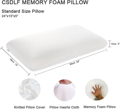 Memory Foam Bed Pillows, Pillow for Side and Back Sleeper, Pillow for Neck Pain Relief, Washable Removable Cover, Soft, White (Standard)