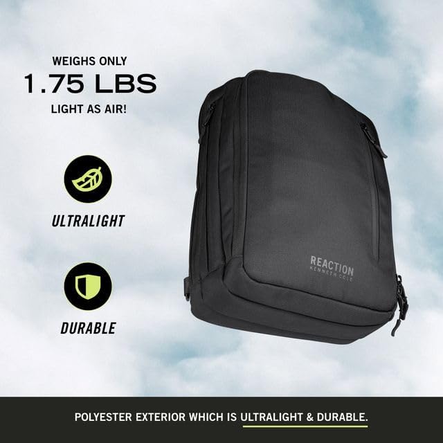Kenneth Cole REACTION Abrasion-Resistant Parker Laptop Backpack, Black, 16" Convertible