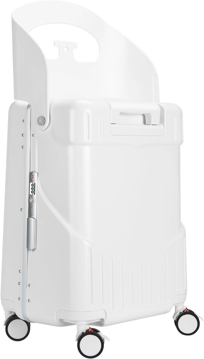 MRPLUM Ride On Luggage with Seat for Kids&Adults with Seat Belt,Hard Shell Lightweight Rolling Spinner Wheels Travel Luggage with TSA Lock,20 inch,White