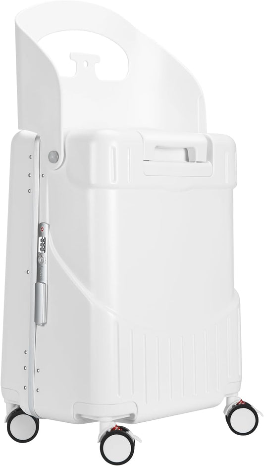 MRPLUM Ride On Luggage with Seat for Kids&Adults with Seat Belt,Hard Shell Lightweight Rolling Spinner Wheels Travel Luggage with TSA Lock,20 inch,White