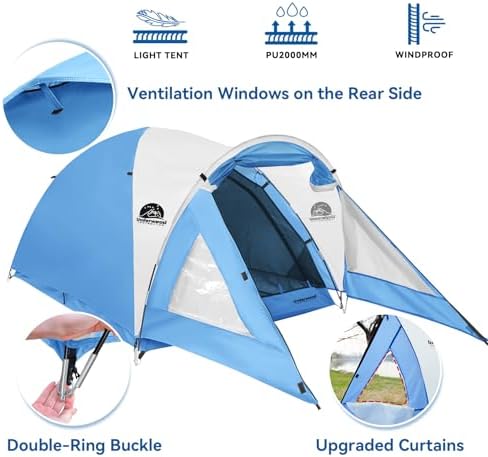 2/4 Person Camping Tent with Porch, Lightweight Waterproof Tent Easy Setup