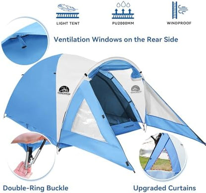 2/4 Person Camping Tent with Porch, Lightweight Waterproof Tent Easy Setup