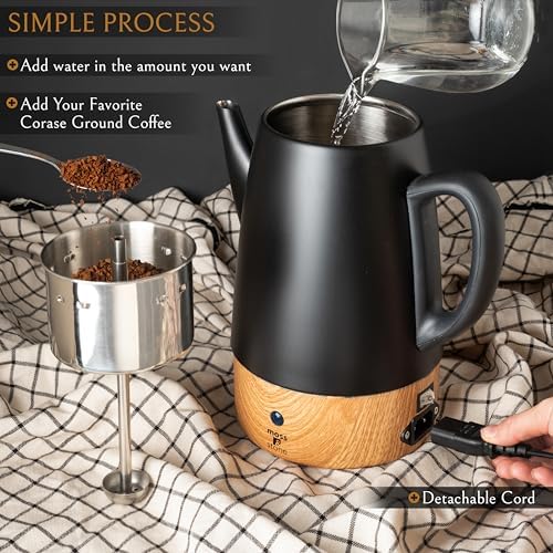 Moss & Stone 10 Cup Black Electric Percolator Coffee Pot, Stainless Steel