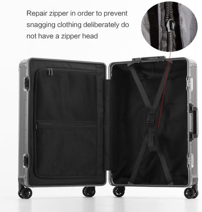 Metal all aluminum carry-on suitcase 20 "hard face, TSA lock and rotating wheel zippered luggage set (black, 20 '')