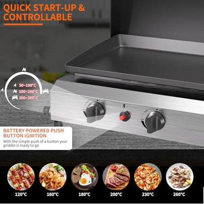 SKOK 3 Burners Outdoor Tabletop Gas Griddle with Hood, Flat Top Grill