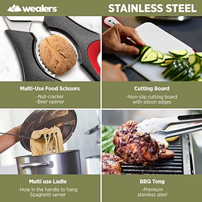 Wealers Camp Kitchen Cooking Utensil Set Travel Organizer Grill Accessories Portable Compact Gear for Backpacking BBQ Camping Hiking Travel Cookware Kit Water Resistant Case