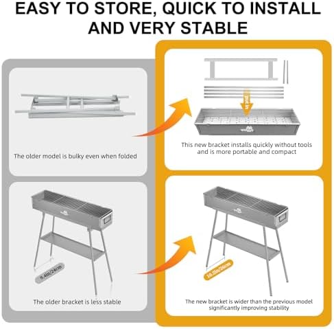 WILLBBQ Charcoal Grill, Portable BBQ Grill with Removable Stand & Shelf