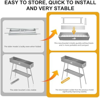 WILLBBQ Charcoal Grill, Portable BBQ Grill with Removable Stand & Shelf