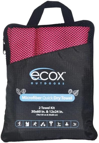 Outdoors Microfiber Towel Fast Drying Soft Feel Fast Action Drying for Gym Beach Outdoors Travel Yoga Camping Compact Size 2 Piece Set 30x60 in and 12x24 in Red MFT2PRD