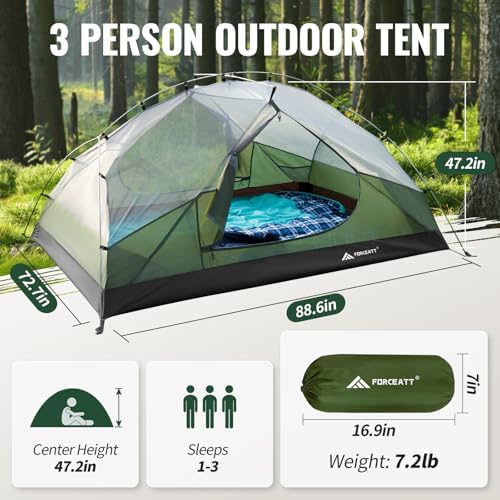 Forceatt Tent for 2 and 3 Person is Waterproof and Windproof, Camping Tent for 3 to 4 Seasons,Lightweight Aluminum Pole Backpacking Tent Can be Set Up Quickly,Great for Hiking