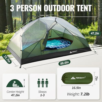Forceatt Tent for 2 and 3 Person is Waterproof and Windproof, Camping Tent for 3 to 4 Seasons,Lightweight Aluminum Pole Backpacking Tent Can be Set Up Quickly,Great for Hiking