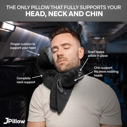 JPillow Travel Pillow for Airplanes – A Little Bulky, Expensive, and Takes a Couple of Minutes to Master, but Supports Your Head and Neck in Genuine Luxury – British Invention of The Year (Black)