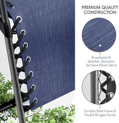 Nestl Zero Gravity Chairs Set of 2, Patio Lounge Chair Outdoor with Pillows & Cup Holder Trays, Adjustable Steel Mesh Reclining Camping Chair, Folding Patio Lawn Chair for Deck, Beach, Yard - Blue