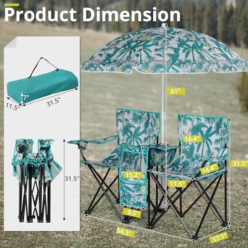 Outvita Folding Double Camping Chair w/Umbrella, Cooler for Beach Patio L