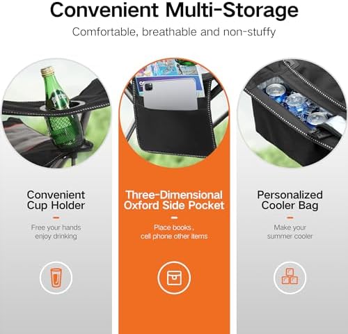 ALPHA CAMP Oversized Folding Camping Chair, Heavy Duty Portable Lawn Chairs with Cooler Bag, Side Pocket & Cup Holder, Folding Chairs for Outside Support 450 LBS