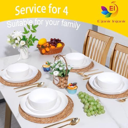 EjonirInjonir 12pcs Wheat Straw Dinnerware Sets for Camping, Unbreakable