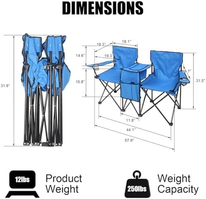 Outvita Folding Double Camping Chair w/Umbrella, Cooler for Beach Patio L