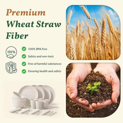 Homienly Kitchen Plates and Bowls Sets, Wheat Straw Dinnerware Sets 28 Pcs
