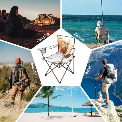 Northroad 2Pack Folding Camping Chairs Portable Animal Print Collapsible Hunting Chair for Outdoor Travel, Patio, Beach, Fishing - Deer