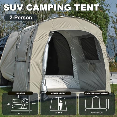 Economical Car Camping Tent - Easy Setup 210D Ripstop, Spacious Universal Fit for Overnight Outdoor Trips