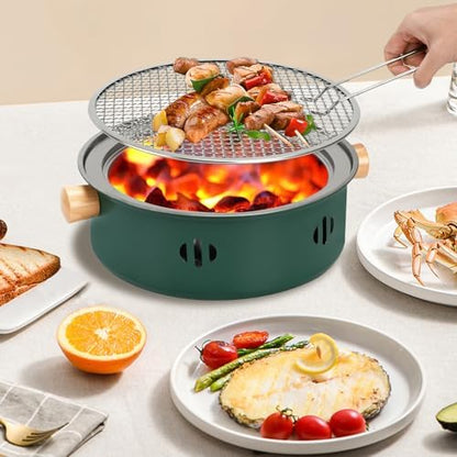 Portable Charcoal Barbecue Grill, 1pc Small Outdoor Camping Grill (Green)