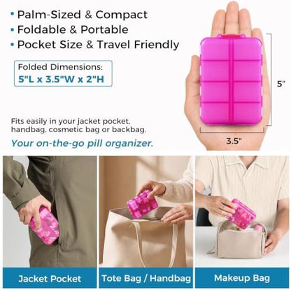 Foldable Portable 7 Day Pill Organizer 2 Times a Day, AM PM Weekly Pill Box
