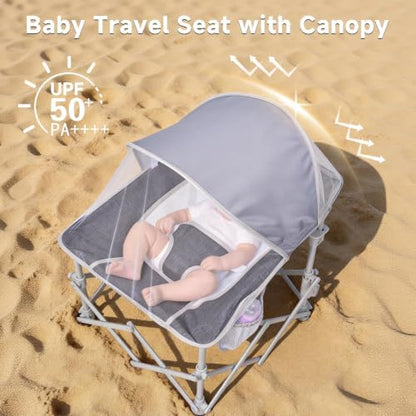 Foldable Baby Beach Chair with Canopy and Mosquito Net Dark Grey