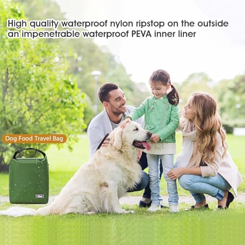 Dog Food Travel Bag with 2PCS Collapsible Dog Travel Bowls Air Tight Dog Food Storage Container(Green, Small)
