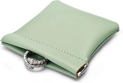 PU Leather Jewelry Travel Bag Leather Jewelry Pouch Christmas,Wedding Party Favor Gift Bag (L, Green)