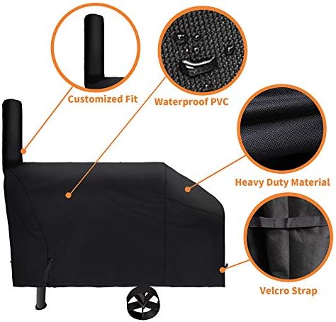 i COVER 66 Inch Offset Smoker Cover, 600D Pellet Grill Cover, Heavy Duty BBQ Smoker Cover, Waterproof Patio Outdoor Canvas Barbecue Cover for Landmann Brinkmann Charbroil Chargriller