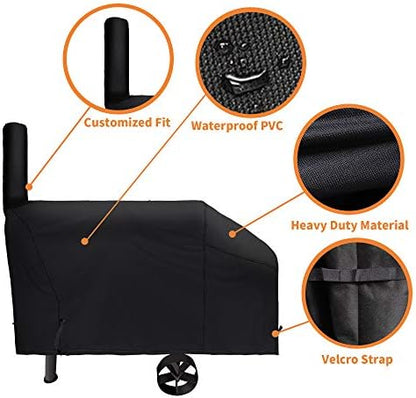 i COVER 66 Inch Offset Smoker Cover, 600D Pellet Grill Cover, Heavy Duty BBQ Smoker Cover, Waterproof Patio Outdoor Canvas Barbecue Cover for Landmann Brinkmann Charbroil Chargriller