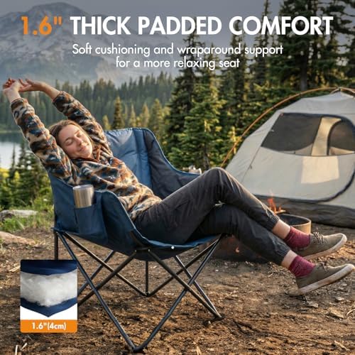 Portal 32" Oversized Camping Chair, Foldable Heavy Duty 350 lb Padded Ergonomic Seat for Big & Tall Adults, Pinch-Free Extra Wide Design Featuring Cup Holder & Carry Bag for Fishing, Lawn & Sidelines