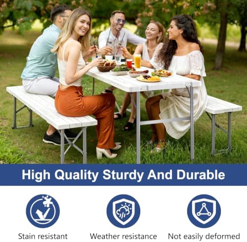 Folding Table with 2 Benches Set for Picnic, Party, Camping, School